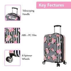 Betsey Johnson 4 Piece Designer Luggage - Expandable (ABS+PC) Hardside Lightweight Spinner Suitcases - Set Includes 15 Inch Underseat Bag, 20 Inch Carry On, 26 & 30 Inch Checked Bags (Stripe Roses) 16 Betsey Johnson 4 Piece Designer Luggage - Expandable (ABS+PC) Hardside Lightweight Spinner Suitcases - Set Includes 15 Inch Underseat Bag, 20 Inch Carry On, 26 & 30 Inch Checked Bags (Stripe Roses) -Luggage Factory Store 51g6RgwfYnL