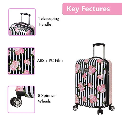 Betsey Johnson 4 Piece Designer Luggage - Expandable (ABS+PC) Hardside Lightweight Spinner Suitcases - Set Includes 15 Inch Underseat Bag, 20 Inch Carry On, 26 & 30 Inch Checked Bags (Stripe Roses) 8 Betsey Johnson 4 Piece Designer Luggage - Expandable (ABS+PC) Hardside Lightweight Spinner Suitcases - Set Includes 15 Inch Underseat Bag, 20 Inch Carry On, 26 & 30 Inch Checked Bags (Stripe Roses) - Image 6