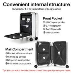 Hanke Upgrade Carry On Luggage With Front Laptop Pocket, 20'' PC Hard Case Suitcases With Spinner Wheels & TSA Lock,Rolling Luggage For Business Travel And Short Trip(Grayish White) -Luggage Factory Store 51hcwr DbAL