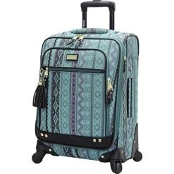 Steve Madden Designer 20 Inch Luggage Collection - Lightweight Softside Expandable Suitcase For Men & Women - Durable Carry On Bag With 4-Rolling Spinner Wheels (Legends Turquoise)