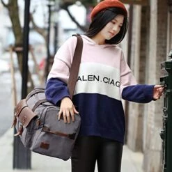 WOWBOX Duffle Bag Weekender Duffel Bag For Men And Women Genuine Leather Canvas Travel Overnight Carry On Bag With Shoes Compartment Grey -Luggage Factory Store 51p0MEx2 UL