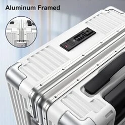 SOMODE Airline Approved Carry On Luggage With Spinner Wheels,Aluminum Framed Carry On Suitcase With Front Open Laptop Compartment/Pocket 22×14×9 Inch Large Checked-in Luggage(White) -Luggage Factory Store 51qekWUwqxL