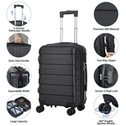 SUPER DEAL Hardside Expandable Spinner Luggage 21 Inch Carry On Luggage Lightweight Travel Suitcase With 360°Swivel Wheels And Height Adjustable Handle, Black -Luggage Factory Store 51v 5piNhoL
