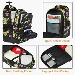 Backpack With Wheels, Travel-friendly Rolling Laptop Backpack For Men Women, MATEIN Freewheel Carry On Luggage Business Bag, Compact College School Student Computer Bag Fit 17 Inch Notebook, Floral 13 Backpack With Wheels, Travel-friendly Rolling Laptop Backpack For Men Women, MATEIN Freewheel Carry On Luggage Business Bag, Compact College School Student Computer Bag Fit 17 Inch Notebook, Floral -Luggage Factory Store 51wUM8hGVCL