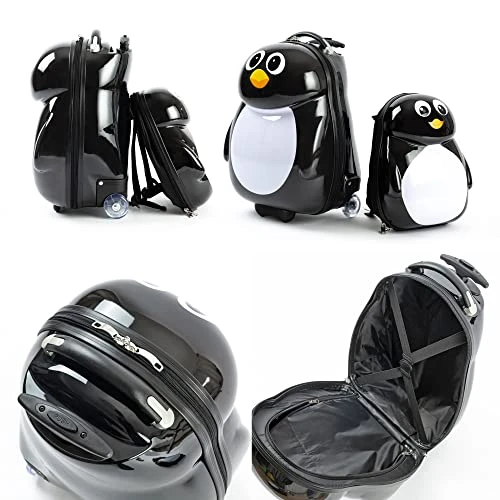 Kiddietotes Kids Carry-on Upright Luggage Suitcase And Backpack Set - Smooth Rolling Wheels - Penguin 7 Kiddietotes Kids Carry-on Upright Luggage Suitcase And Backpack Set - Smooth Rolling Wheels - Penguin - Image 5