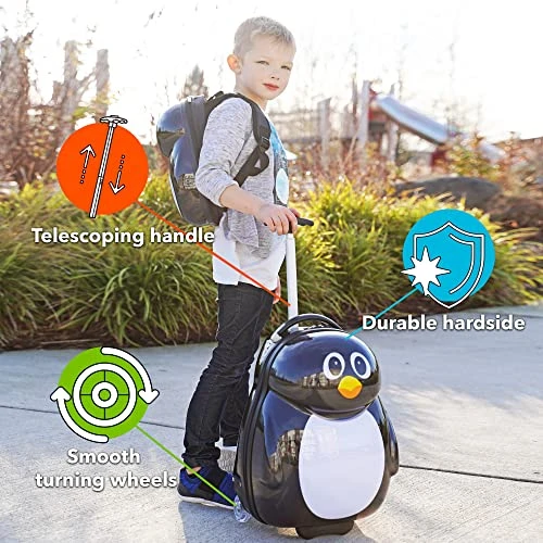Kiddietotes Kids Carry-on Upright Luggage Suitcase And Backpack Set - Smooth Rolling Wheels - Penguin 10 Kiddietotes Kids Carry-on Upright Luggage Suitcase And Backpack Set - Smooth Rolling Wheels - Penguin - Image 8
