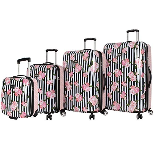 Betsey Johnson 4 Piece Designer Luggage - Expandable (ABS+PC) Hardside Lightweight Spinner Suitcases - Set Includes 15 Inch Underseat Bag, 20 Inch Carry On, 26 & 30 Inch Checked Bags (Stripe Roses) 3 Betsey Johnson 4 Piece Designer Luggage - Expandable (ABS+PC) Hardside Lightweight Spinner Suitcases - Set Includes 15 Inch Underseat Bag, 20 Inch Carry On, 26 & 30 Inch Checked Bags (Stripe Roses)