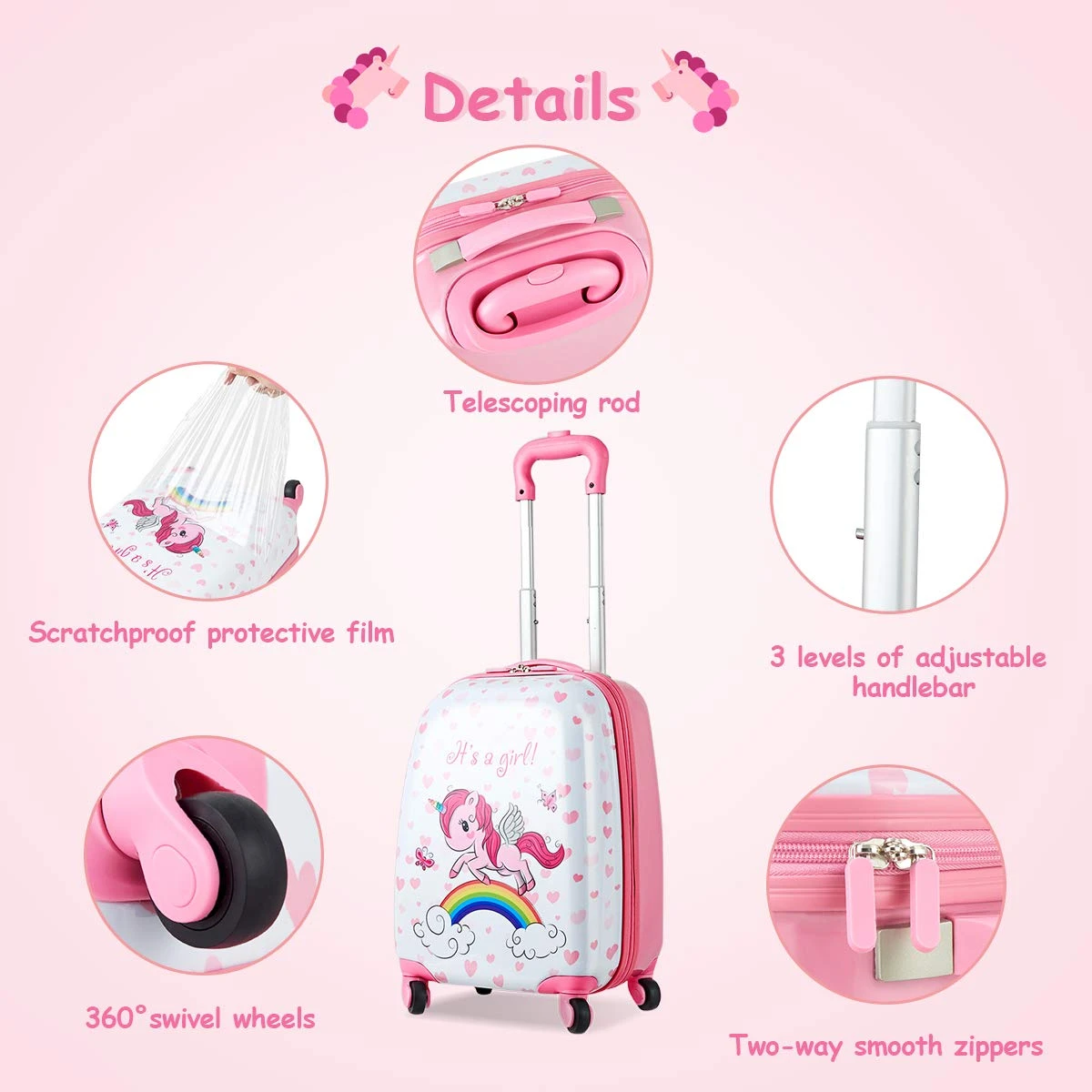 HONEY JOY 2Pc Kids Luggage Set, 12'' Backpack & 16'' Rolling Suitcase, Hard Shell Trolley Suitcase With Spinner Wheels, Carry On Luggage Set For Boys And Girls Travel (Unicorn) 7 HONEY JOY 2Pc Kids Luggage Set, 12'' Backpack & 16'' Rolling Suitcase, Hard Shell Trolley Suitcase With Spinner Wheels, Carry On Luggage Set For Boys And Girls Travel (Unicorn) - Image 5