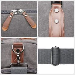 Oflamn Large Duffle Bag Canvas Leather Weekender Overnight Travel Carry On Tote Bag With Shoe Compartment And Toiletry Bag (Grey) -Luggage Factory Store 61 nGCJt0KL