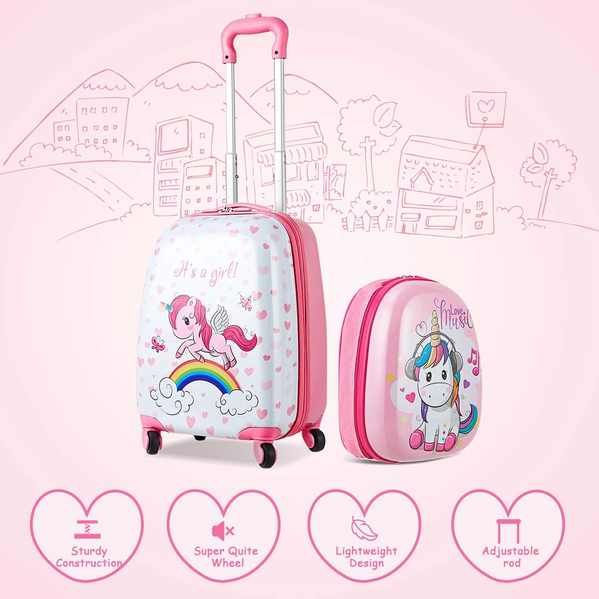 HONEY JOY 2Pc Kids Luggage Set, 12'' Backpack & 16'' Rolling Suitcase, Hard Shell Trolley Suitcase With Spinner Wheels, Carry On Luggage Set For Boys And Girls Travel (Unicorn) 4 HONEY JOY 2Pc Kids Luggage Set, 12'' Backpack & 16'' Rolling Suitcase, Hard Shell Trolley Suitcase With Spinner Wheels, Carry On Luggage Set For Boys And Girls Travel (Unicorn) - Image 2