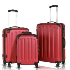 Goplus 3Pcs Luggage Set, Hardside Travel Rolling Suitcase, 20/24/28 Rolling Luggage Upright, Hardshell Spinner Luggage Set With Telescoping Handle, Coded Lock Travel Trolley Case (Wine)