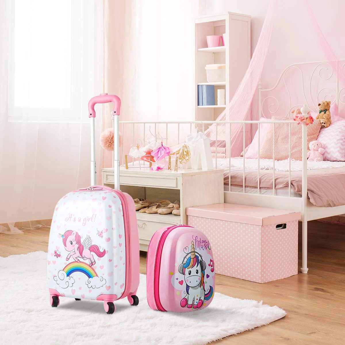 HONEY JOY 2Pc Kids Luggage Set, 12'' Backpack & 16'' Rolling Suitcase, Hard Shell Trolley Suitcase With Spinner Wheels, Carry On Luggage Set For Boys And Girls Travel (Unicorn) 5 HONEY JOY 2Pc Kids Luggage Set, 12'' Backpack & 16'' Rolling Suitcase, Hard Shell Trolley Suitcase With Spinner Wheels, Carry On Luggage Set For Boys And Girls Travel (Unicorn) - Image 3