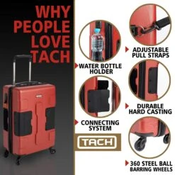TACH TUFF 3-Piece Hardcase Connectable Luggage & Carryon Travel Bag Set | Rolling Suitcase With Patented Built-In Connecting System | Easily Link & Carry 9 Bags At Once (wine Red) -Luggage Factory Store 81BHNNMYI 2BL