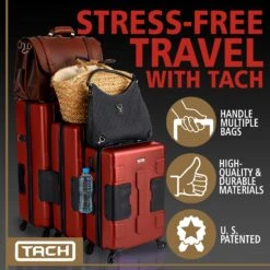 TACH TUFF 3-Piece Hardcase Connectable Luggage & Carryon Travel Bag Set | Rolling Suitcase With Patented Built-In Connecting System | Easily Link & Carry 9 Bags At Once (wine Red) -Luggage Factory Store 81QrX74 HyL