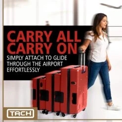 TACH TUFF 3-Piece Hardcase Connectable Luggage & Carryon Travel Bag Set | Rolling Suitcase With Patented Built-In Connecting System | Easily Link & Carry 9 Bags At Once (wine Red) -Luggage Factory Store 81SgO9olWzL