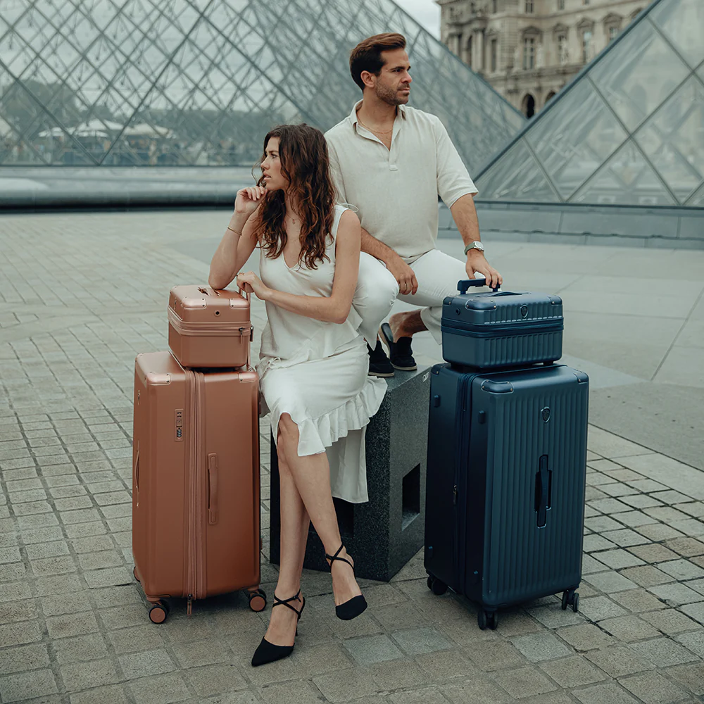 Luggage Factory Store -Luggage Factory Store Luxe Silver 2 piece set heys luggage lifestyle reel cover